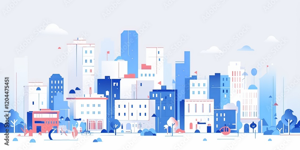 Fototapeta premium City Buildings in Blue and Red Colors