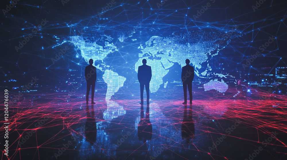 Fototapeta premium abstract professional business team people innovation connection of line from nail node to node on map background , networking concept