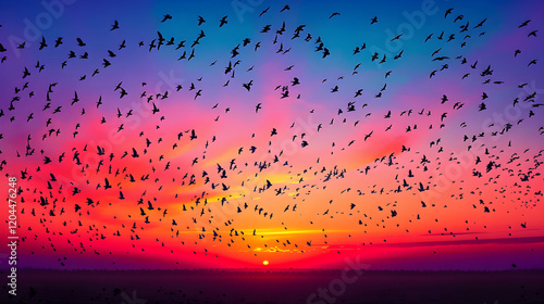Wallpaper Mural Epic Sunset Migration: Thousand Birds Streaking Across Vibrant Evening Sky Torontodigital.ca