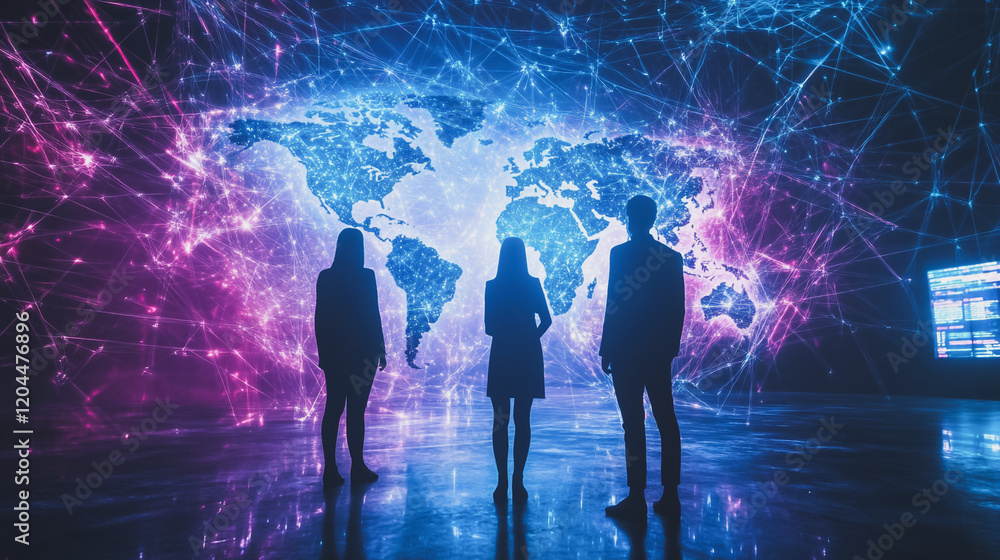 Fototapeta premium abstract professional business team people innovation connection of line from nail node to node on map background , networking concept