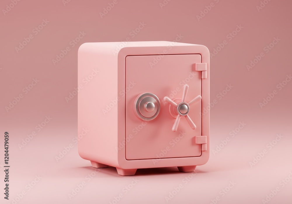 A 3D illustration of a small pink safe with a circular lock mechanism and sturdy design A 3D illustration of a small pink safe with a circular lock mechanism and sturdy design
