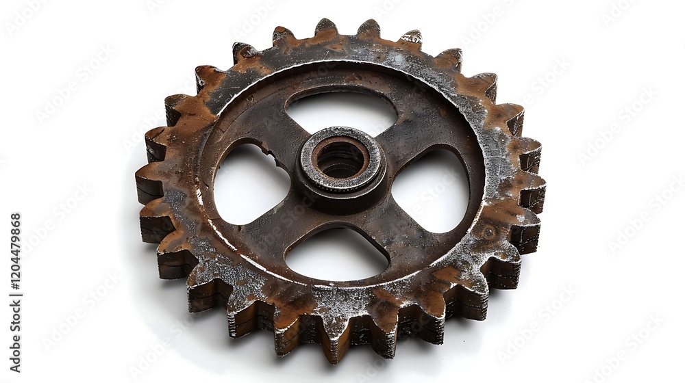 High-definition image of a metal gear in industrial style, top view, on a white background. High-definition image of a metal gear in industrial style, top view, on a white background.