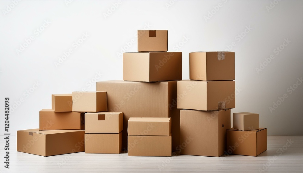 stacked cardboard boxes on a plain white background symbolizing logistics and packaging generative ai stacked cardboard boxes on a plain white background symbolizing logistics and packaging generative ai