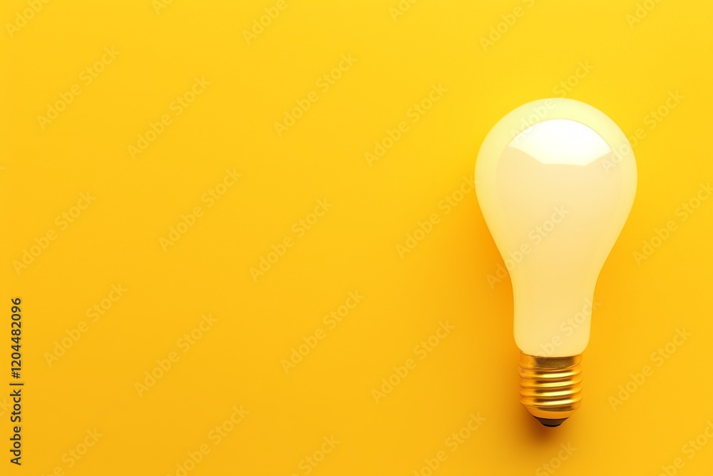 White Light Bulb on Yellow Background, Simple and Minimalistic Design, Concept of Innovation and Bright Ideas. White Light Bulb on Yellow Background, Simple and Minimalistic Design, Concept of Innovation and Bright Ideas.
