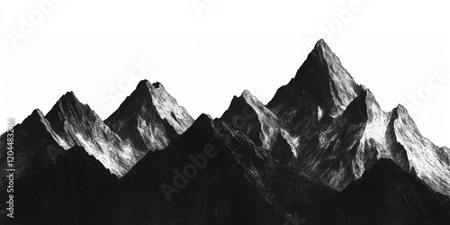 Dramatic black and white mountain peaks illustration