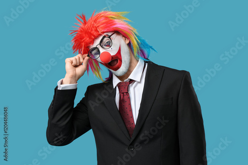 Funny young man as clown bu...