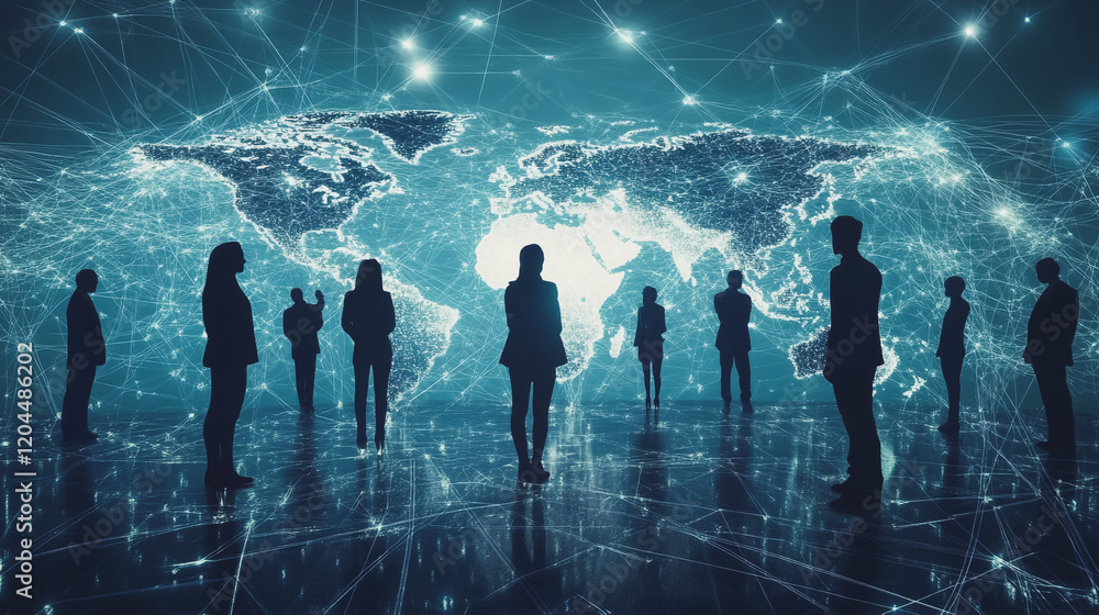 Fototapeta premium abstract professional business team people innovation connection of line from nail node to node on map background , networking concept