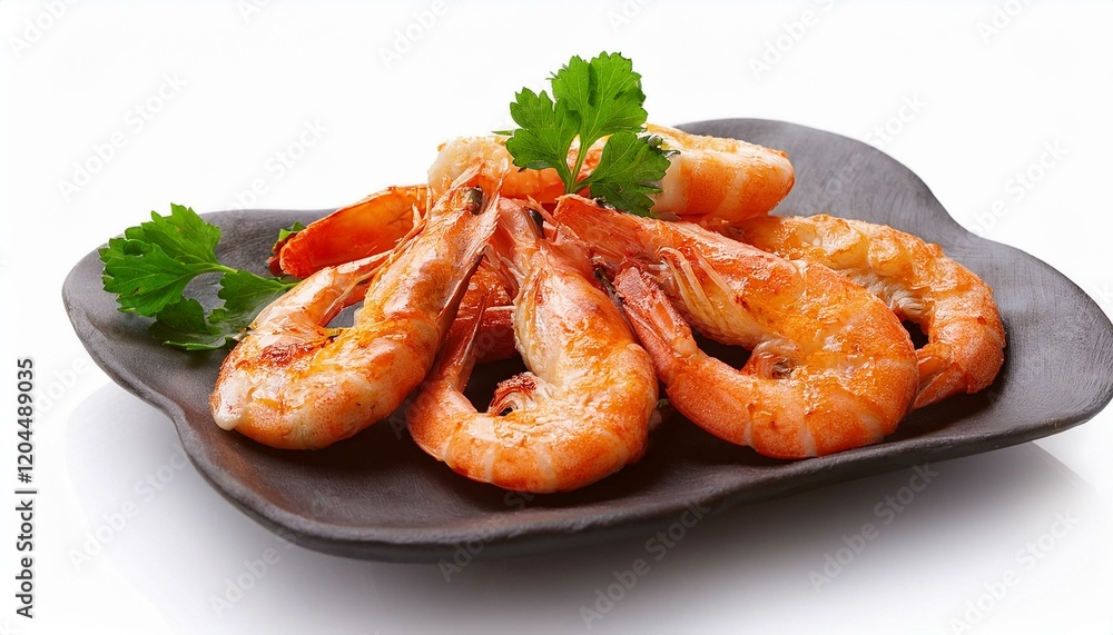 grilled shrimp with parsley on white background grilled shrimp with parsley on white background
