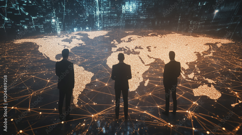 Fototapeta premium abstract professional business team people innovation connection of line from nail node to node on map background , networking concept
