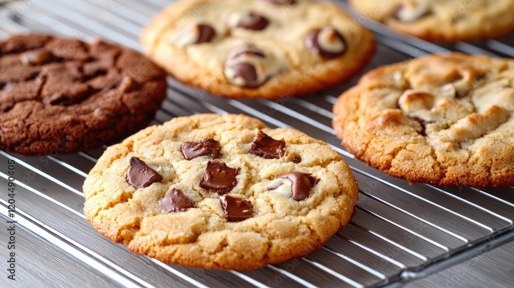 Delicious chocolate chip cookies cooling on rack Delicious chocolate chip cookies cooling on rack