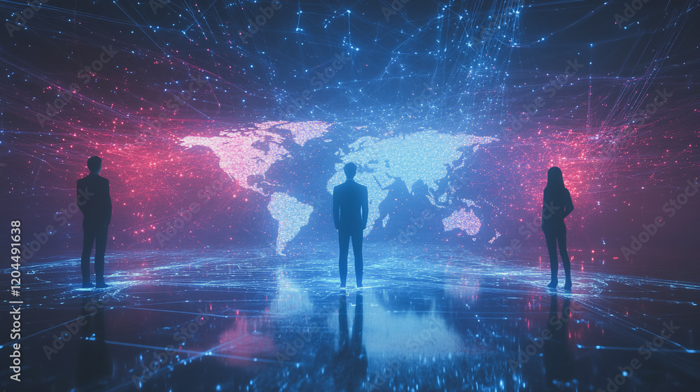 Fototapeta premium abstract professional business team people innovation connection of line from nail node to node on map background , networking concept