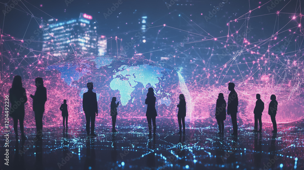 Fototapeta premium abstract professional business team people innovation connection of line from nail node to node on map background , networking concept