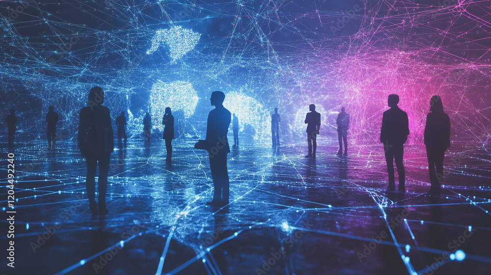 Fototapeta premium abstract professional business team people innovation connection of line from nail node to node on map background , networking concept