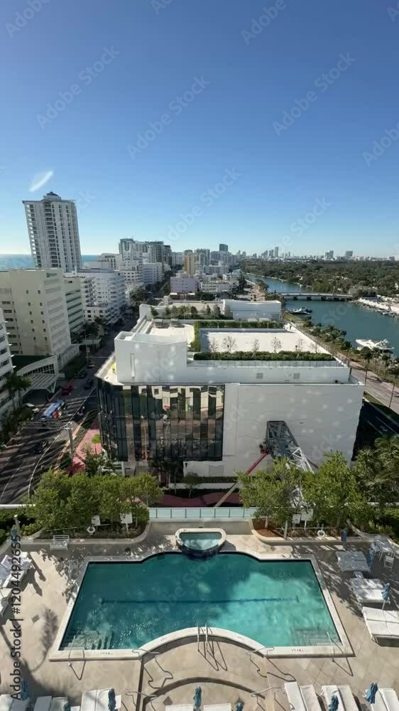 Miami Beach timelapse in the morning view from Balcony, Sea. ocean with buildings view Miami Beach timelapse in the morning view from Balcony, Sea. ocean with buildings view