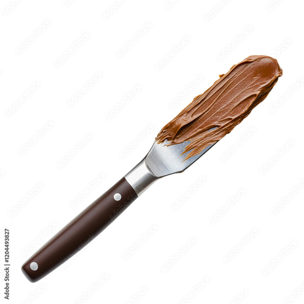 Fototapeta premium Delicious Homemade Chocolate Spread on knife as a Sweet Breakfast Treat isolated