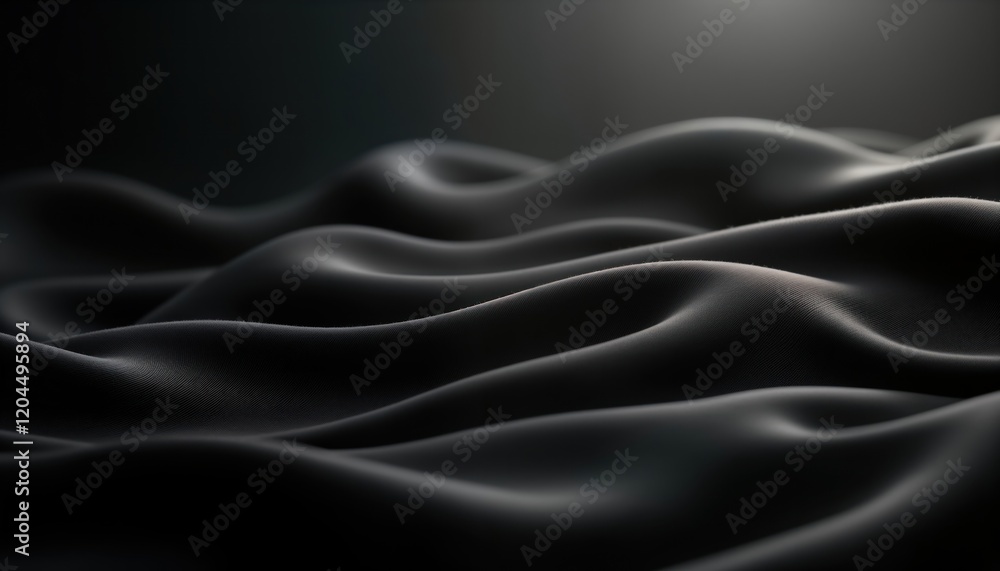 Fototapeta premium Black fabric with smooth waves, folds. Abstract photo subtle gradations of dark shades. Modern minimalist style design. Elegant, visually captivating. Ideal for backgrounds. Suitable for posters,