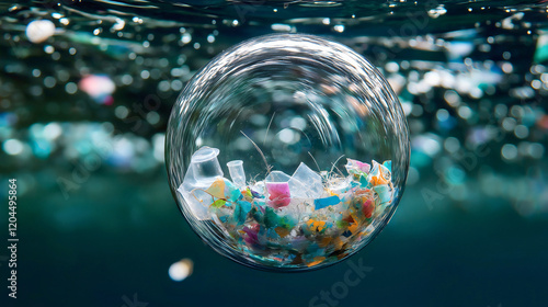 Microplastics Pollution in Ocean Ecosystem Closeup Impacting Nature and Environment