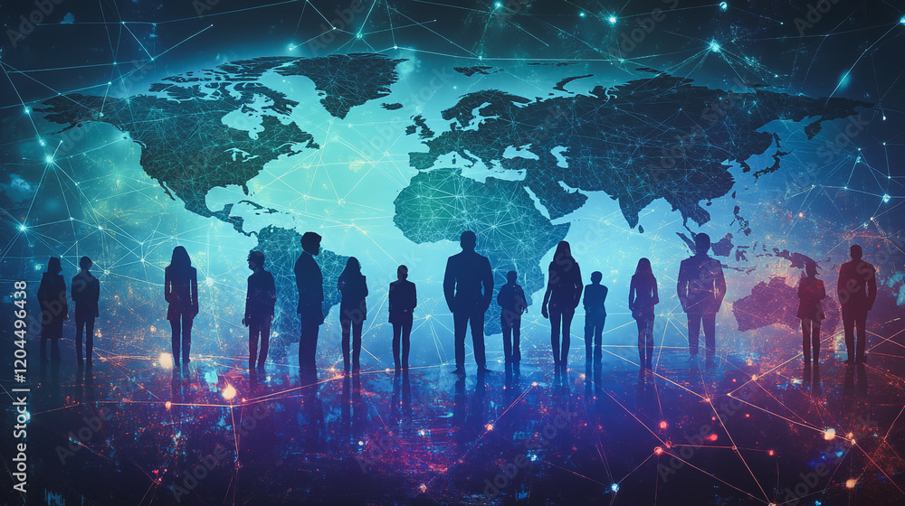 Obraz premium abstract professional business team people innovation connection of line from nail node to node on map background , networking concept