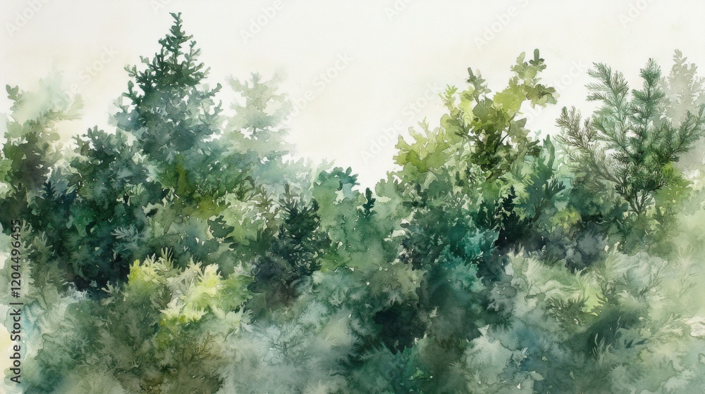 Obraz premium Watercolor pine trees in soft green tones