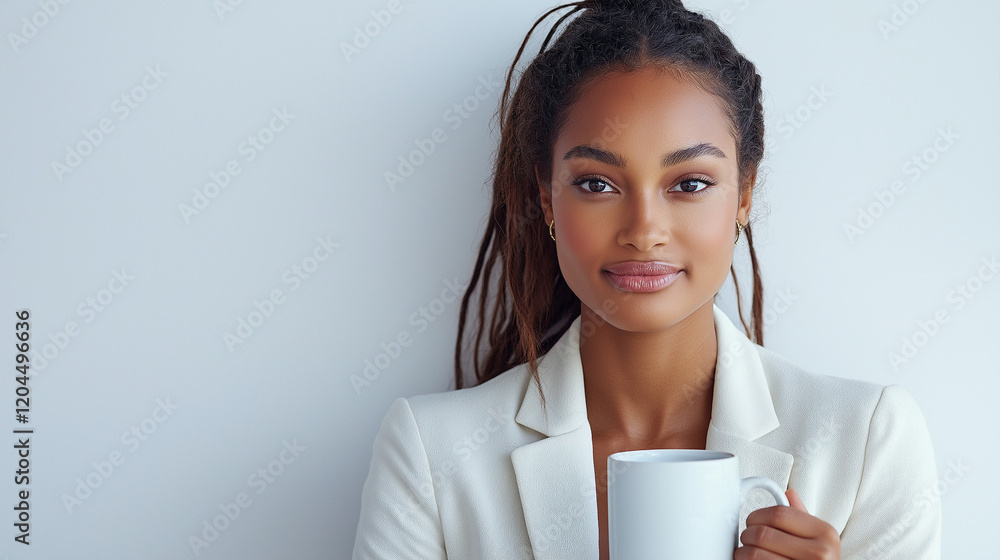 Professional woman with braided hair, in a white blouse and fitted blazer Professional woman with braided hair, in a white blouse and fitted blazer