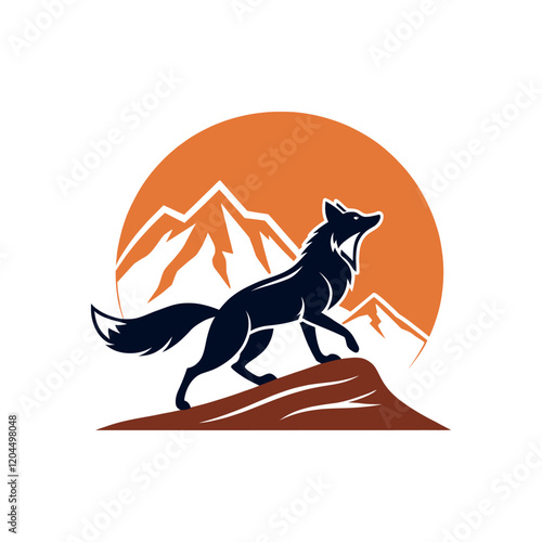 fox,Adventure fox silhouette vector line art logo design photo