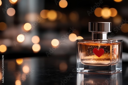 The elegant perfume bottle featuring a striking heart design captures the essence of love and attraction, perfect for romantic occasions or uplifting moments.