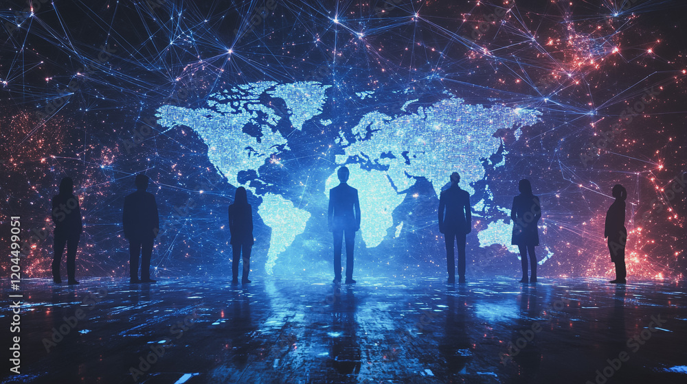 Fototapeta premium abstract professional business team people innovation connection of line from nail node to node on map background , networking concept