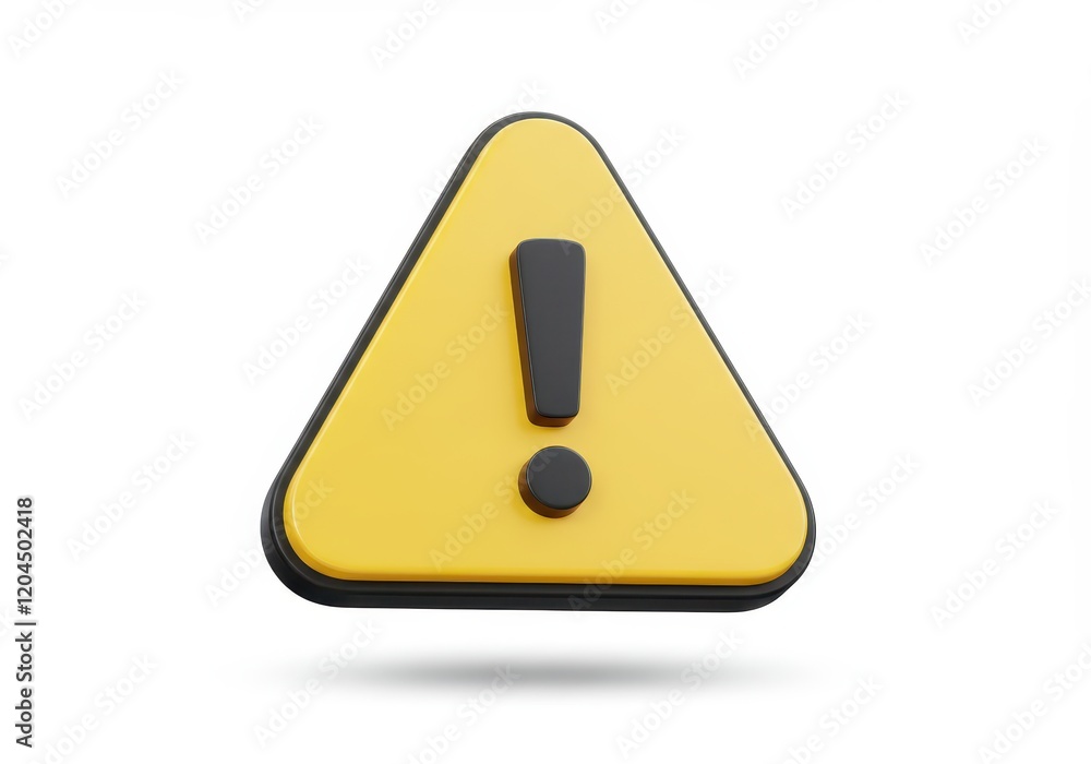 A 3D illustration of a yellow triangular warning icon with a bold black exclamation mark at its center A 3D illustration of a yellow triangular warning icon with a bold black exclamation mark at its center