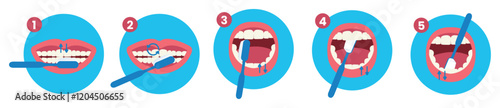 How to Brush Your Teeth Step by Step Instruction Flat Illustration