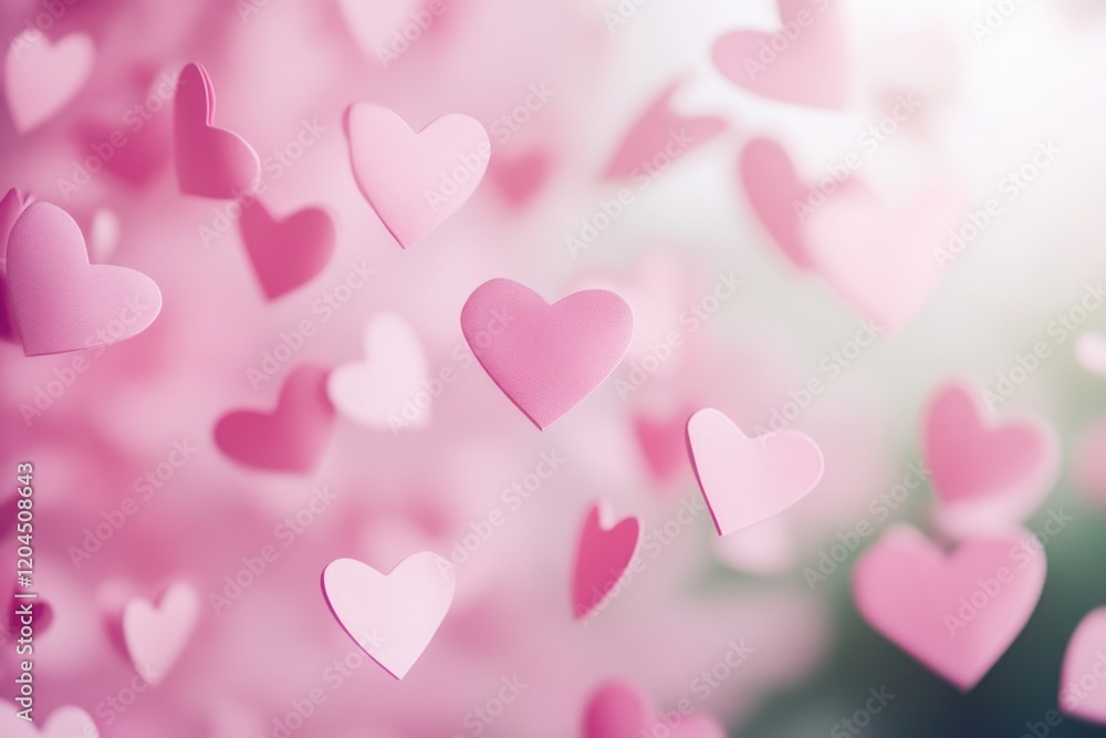 A cluster of pink hearts suspended in mid-air A cluster of pink hearts suspended in mid-air