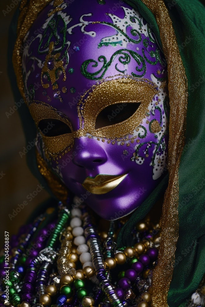 Fototapeta premium A close-up shot of a person wearing a purple mask, ideal for use in images about mystery, secrecy or fashion