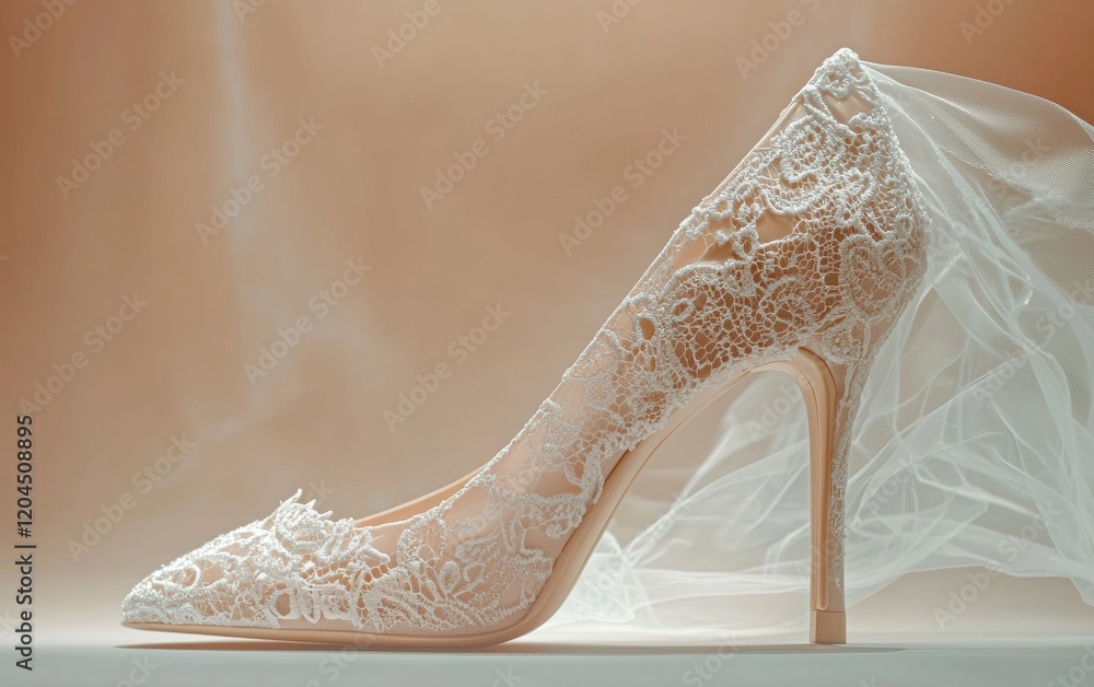 Obraz premium Chic luxury high heel with delicate lace details showcased on a soft gradient backdrop