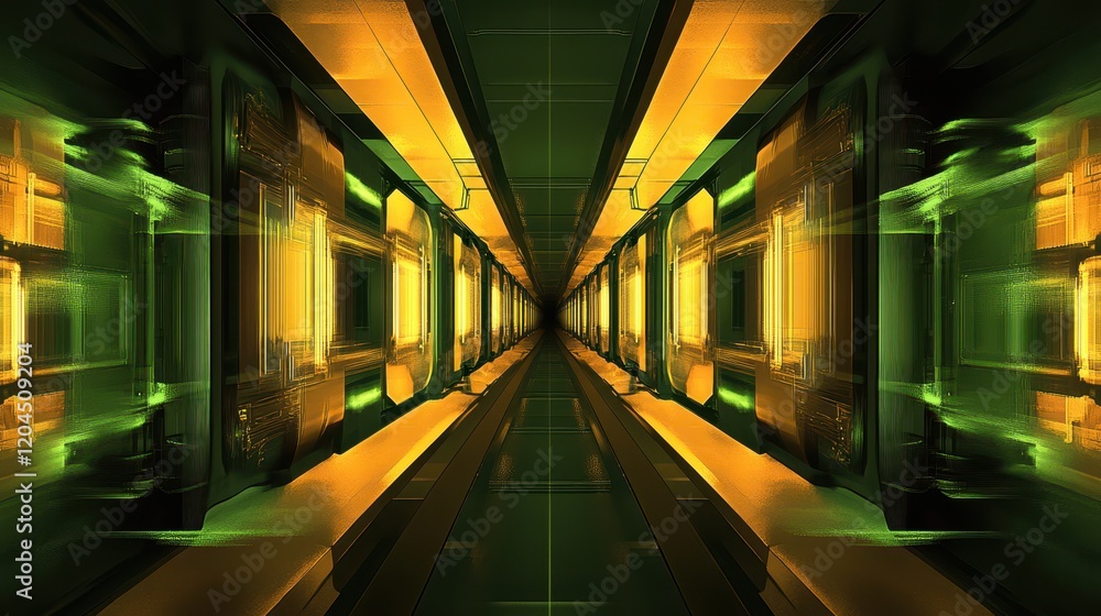 Fototapeta premium Futuristic Yellow and Green Corridor Interior Design
