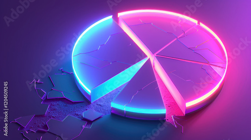 broken pie chart with neon colors, showcasing modern design and sense of fragmentation. vibrant hues create striking visual impact
