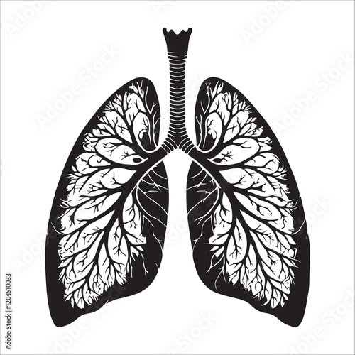 Lung Anatomy Silhouette - Vector Illustration of Human Respiratory System