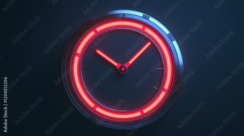 Interface interaction and minimal, A vibrant, futuristic clock featuring neon red and blue accents, indicating modern design and time display in a dark background. Interface interaction and minimal, A vibrant, futuristic clock featuring neon red and blue accents, indicating modern design and time display in a dark background.