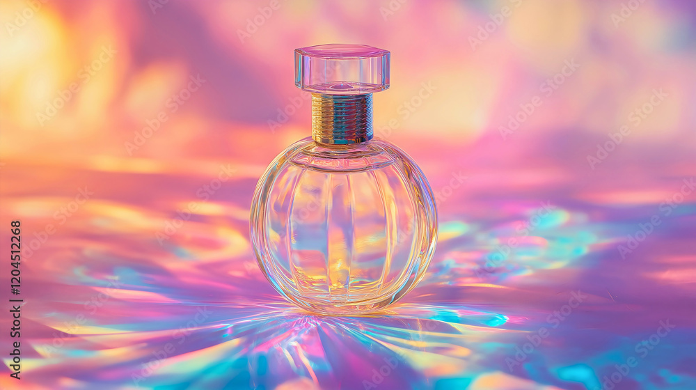 Elegant Glass Perfume Bottle with Iridescent Gradient and Vibrant Hues Elegant Glass Perfume Bottle with Iridescent Gradient and Vibrant Hues