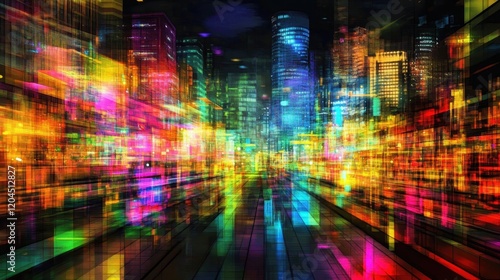 Wallpaper Mural Vibrant Cityscape Night Lights Reflecting Modern Architecture Torontodigital.ca