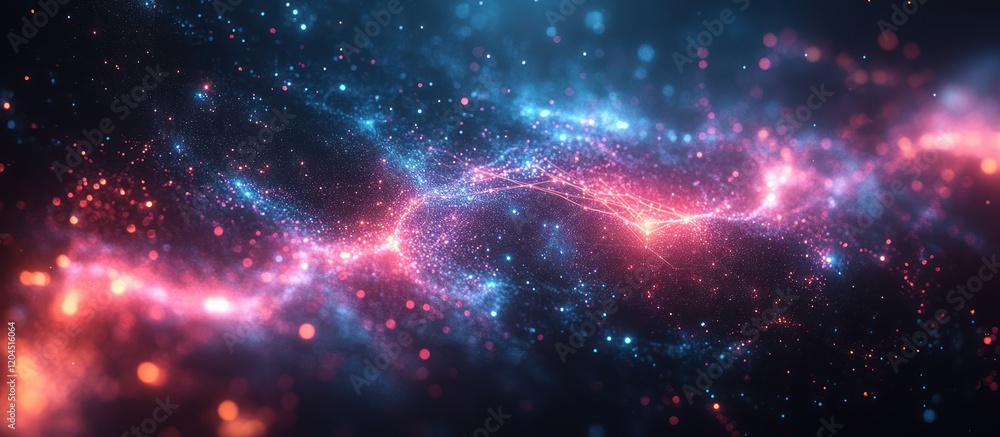 Fototapeta premium Abstract cosmic nebula with swirling pink and blue energy.