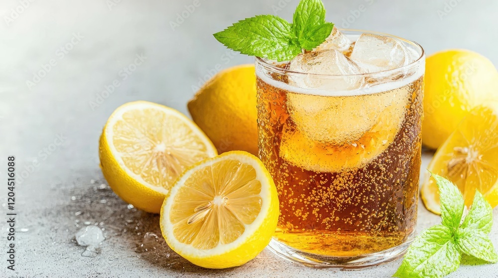 Iced tea with lemon and mint, refreshing summer drink (1) Iced tea with lemon and mint, refreshing summer drink (1)