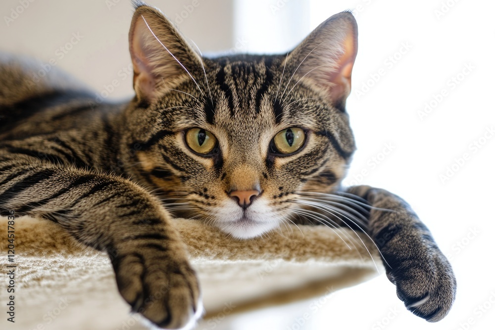 Obraz premium A domestic cat lounging on top of a cat tree