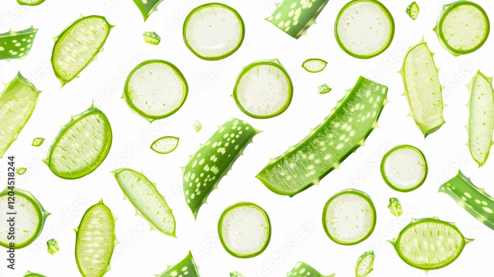Floating Aloe Vera Slices Pattern Background Floating Aloe Vera Slices Pattern Background
