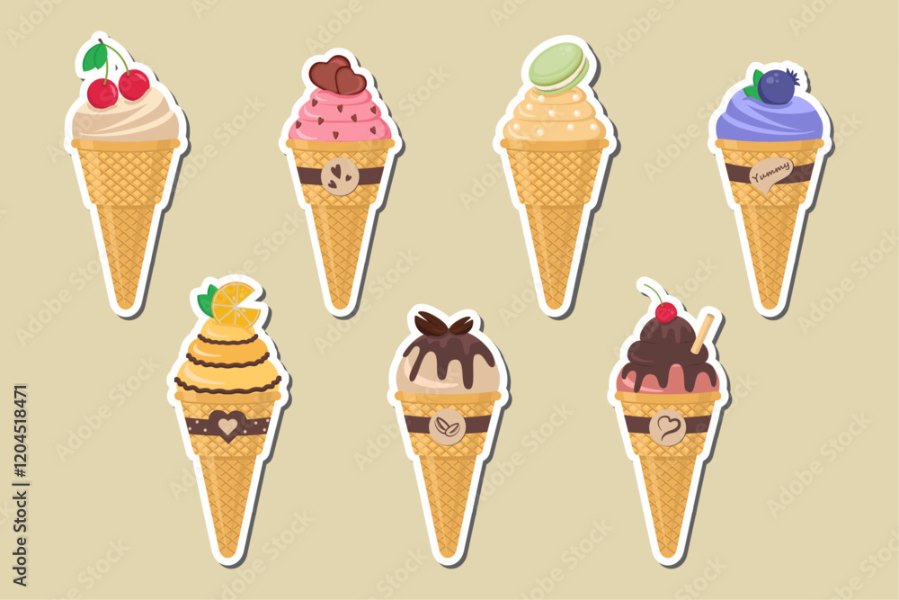 Ice Cream Stickers. Dessert vector illustration design Ice Cream Stickers. Dessert vector illustration design