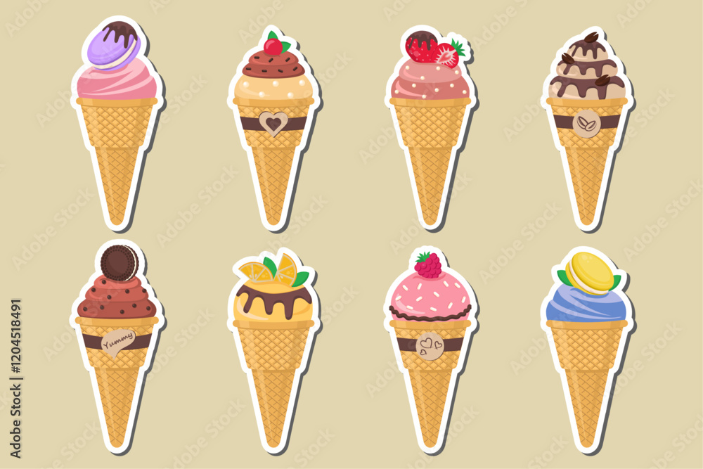 Ice Cream Stickers. Dessert vector illustration design Ice Cream Stickers. Dessert vector illustration design
