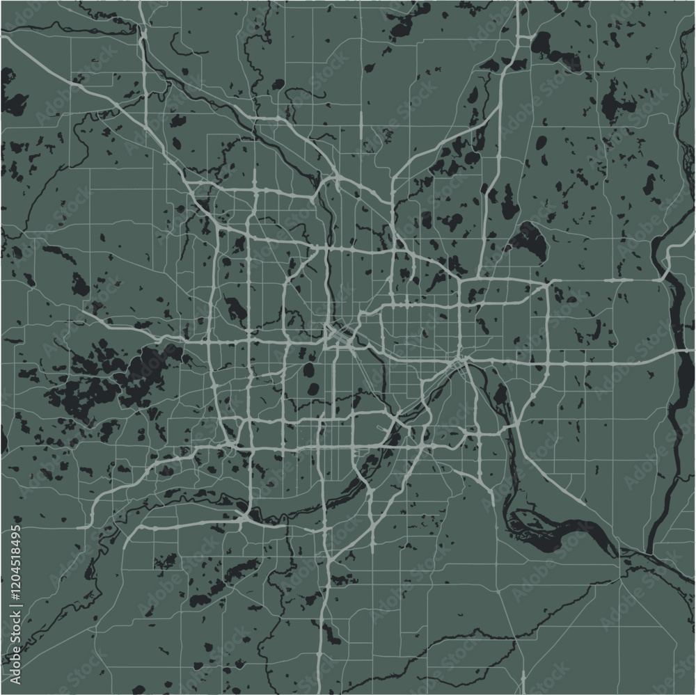 Fototapeta premium Map of Twin cities in Minnesota in a smooth dark style. Contains layered vector with roads water, parks, etc.