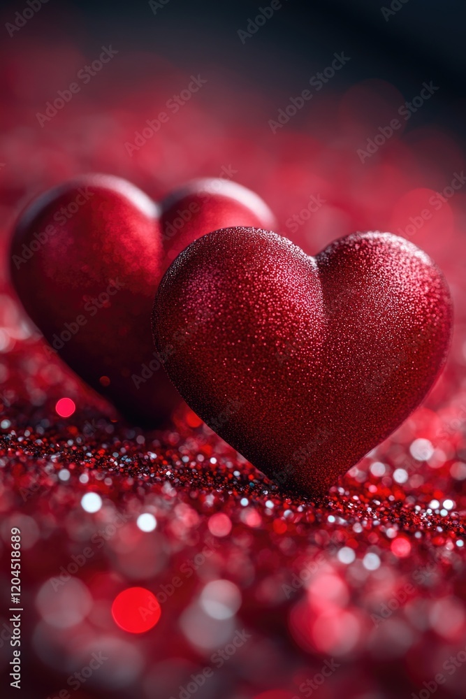 Two shiny red hearts on a vibrant red background Two shiny red hearts on a vibrant red background