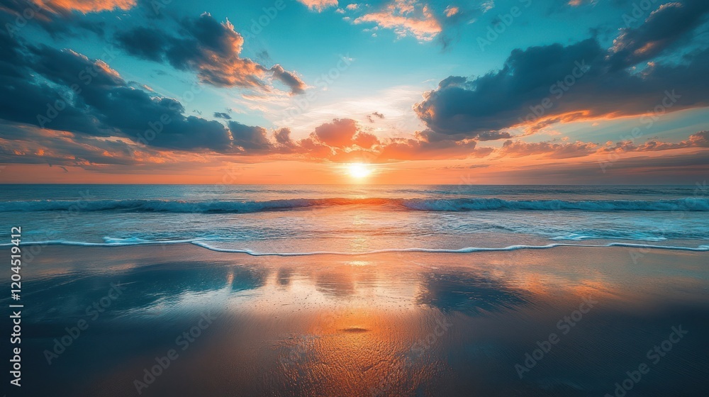 Ocean Sunset: Serene Coastal Landscape at Dusk Ocean Sunset: Serene Coastal Landscape at Dusk