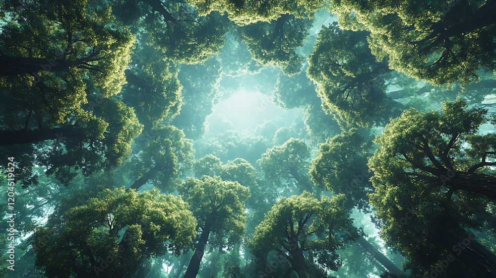 Naklejka premium Sustainability means attaining net zero carbon levels and fostering forest ecosystems, preserving nature, and supporting diverse forms of life.