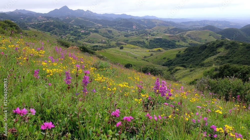 Hillside Wildflower Meadow, Rolling Hills Landscape, California. Nature, Travel, Background Hillside Wildflower Meadow, Rolling Hills Landscape, California. Nature, Travel, Background