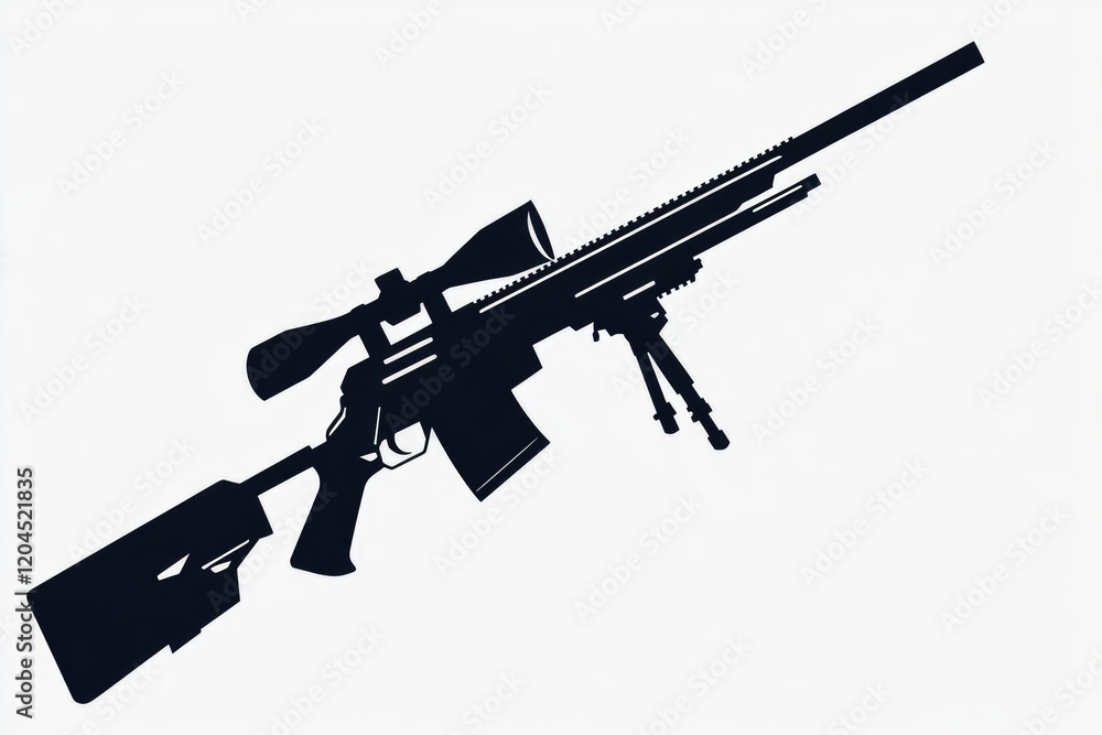 A machine gun with a rifle placed on a clean and neutral white background, suitable for use in military, tactical, or outdoor-themed designs